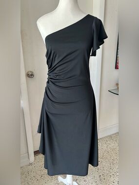 Frederick's of Hollywood Black One-Shoulder Ruched Midi Dress